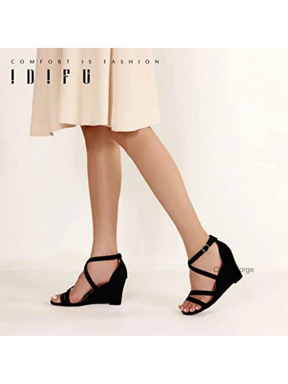 Strappy Wedge Heels Sandals 3 Inch Open Toe Ankle Strap Summer Dress Shoes